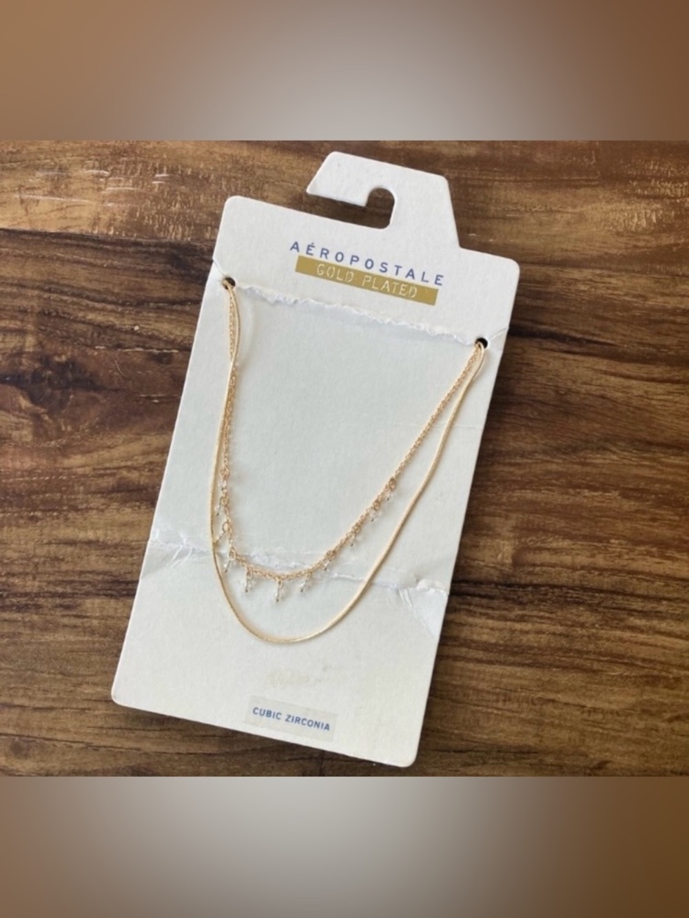 Aeropostale Gold Plated Layered Necklace with CZ Accents